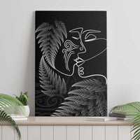 New Zealand Valentine's Day Canvas Wall Art Silver Fern and Line Art Love Couple LT03 - Polynesian Pride