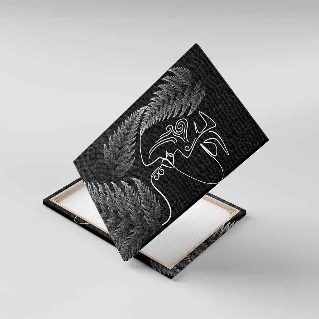 New Zealand Valentine's Day Canvas Wall Art Silver Fern and Line Art Love Couple LT03 With Frame Black - Polynesian Pride