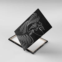New Zealand Valentine's Day Canvas Wall Art Silver Fern and Line Art Love Couple LT03 With Frame Black - Polynesian Pride