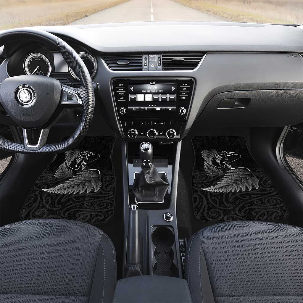 New Zealand Valentine's Day Car Mats Silver Fern and Line Art Love Couple LT03 Set 2pcs - Front Black - Polynesian Pride