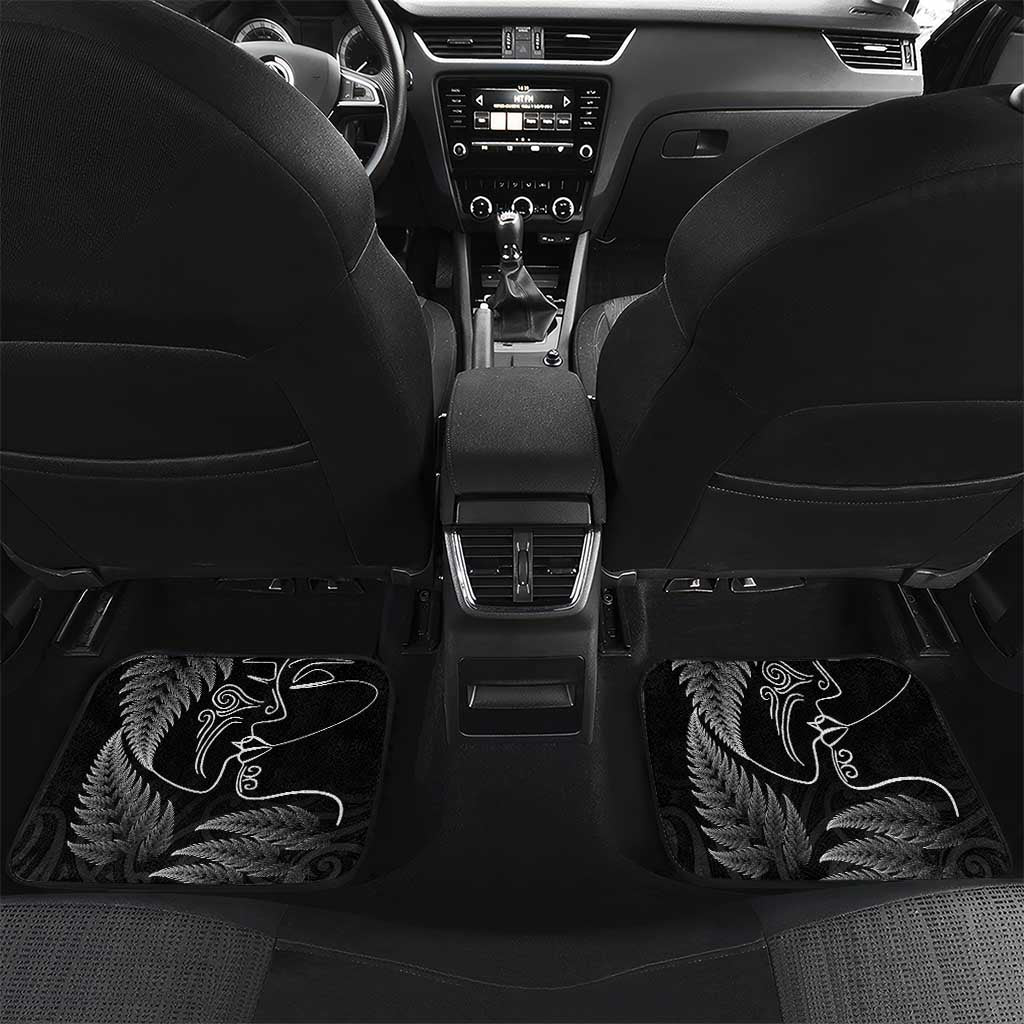 New Zealand Valentine's Day Car Mats Silver Fern and Line Art Love Couple LT03 Set 2pcs - Back Black - Polynesian Pride
