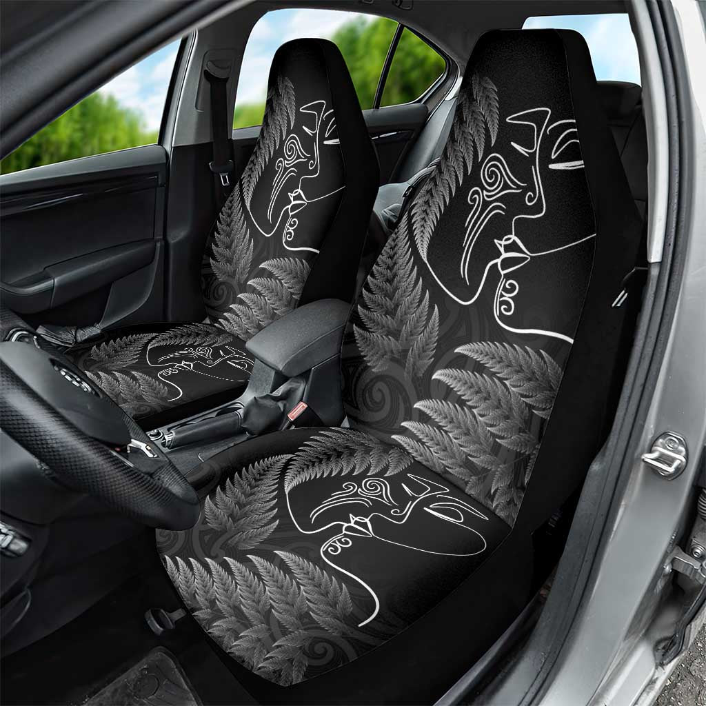 New Zealand Valentine's Day Car Seat Cover Silver Fern and Line Art Love Couple LT03 - Polynesian Pride