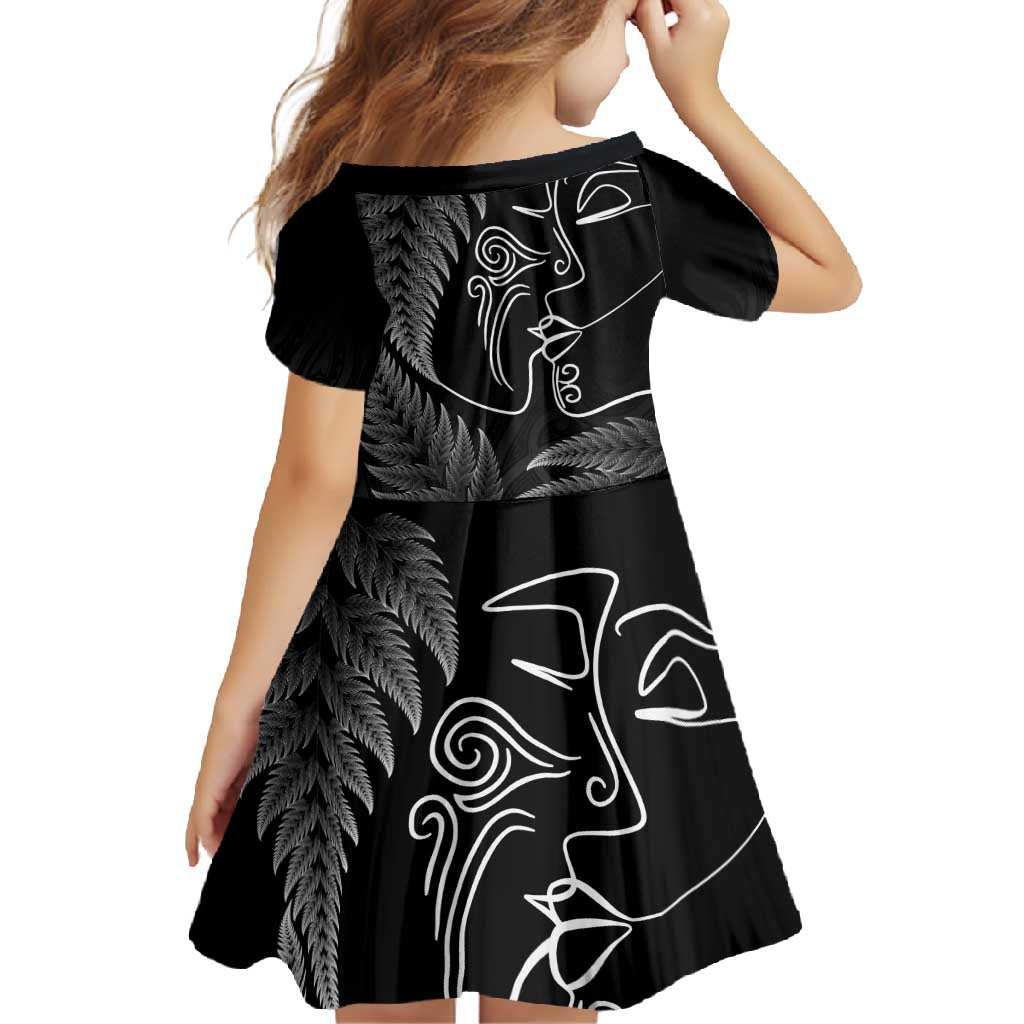 New Zealand Valentine's Day Family Matching Long Sleeve Bodycon Dress and Hawaiian Shirt Silver Fern and Line Art Love Couple LT03 - Polynesian Pride