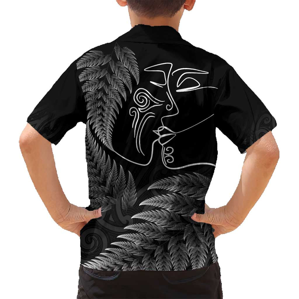 New Zealand Valentine's Day Family Matching Off Shoulder Maxi Dress and Hawaiian Shirt Silver Fern and Line Art Love Couple LT03 - Polynesian Pride