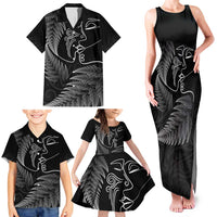 New Zealand Valentine's Day Family Matching Tank Maxi Dress and Hawaiian Shirt Silver Fern and Line Art Love Couple LT03 - Polynesian Pride