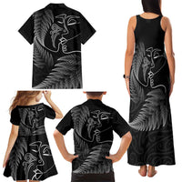 New Zealand Valentine's Day Family Matching Tank Maxi Dress and Hawaiian Shirt Silver Fern and Line Art Love Couple LT03 - Polynesian Pride