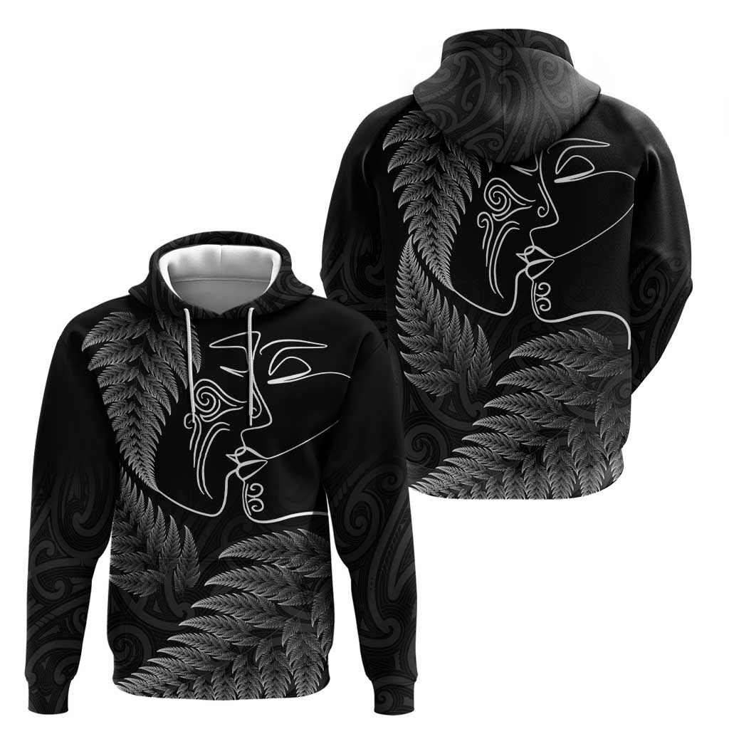 New Zealand Valentine's Day Hoodie Silver Fern and Line Art Love Couple LT03 - Polynesian Pride