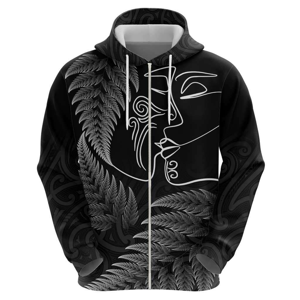 New Zealand Valentine's Day Hoodie Silver Fern and Line Art Love Couple LT03 - Polynesian Pride