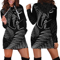 New Zealand Valentine's Day Hoodie Dress Silver Fern and Line Art Love Couple LT03 - Polynesian Pride