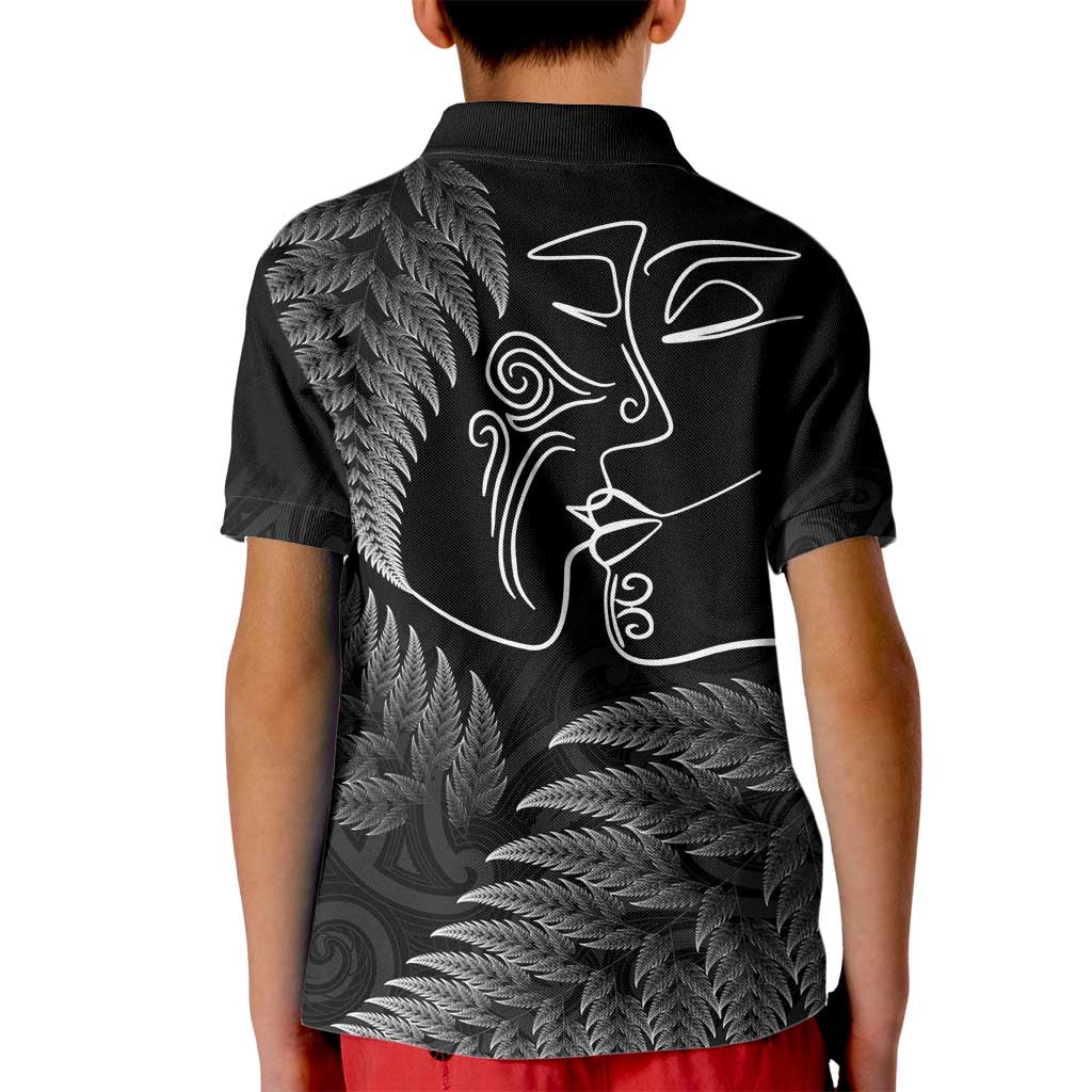 New Zealand Valentine's Day Kid Polo Shirt Silver Fern and Line Art Love Couple LT03 - Polynesian Pride
