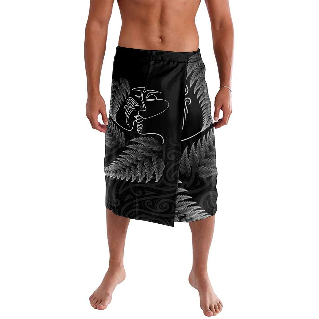 New Zealand Valentine's Day Lavalava Silver Fern and Line Art Love Couple LT03 Black - Polynesian Pride