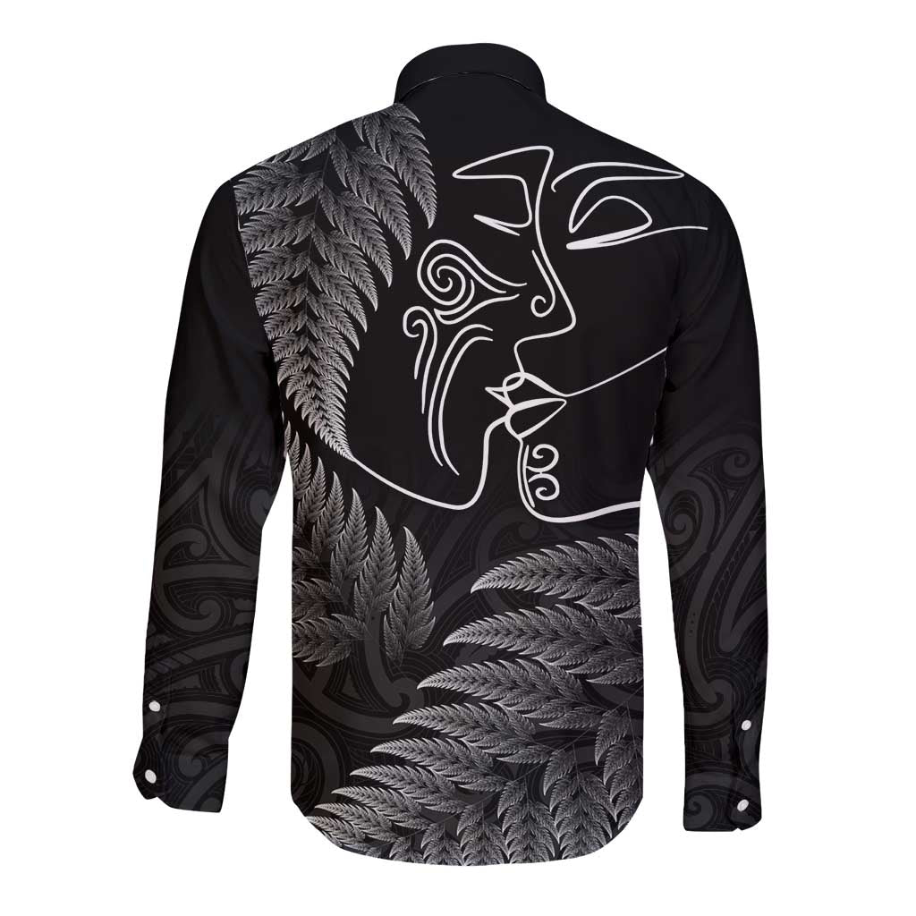 New Zealand Valentine's Day Long Sleeve Button Shirt Silver Fern and Line Art Love Couple LT03 - Polynesian Pride