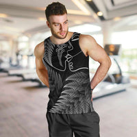 New Zealand Valentine's Day Men Tank Top Silver Fern and Line Art Love Couple LT03 Black - Polynesian Pride