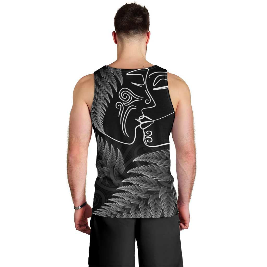 New Zealand Valentine's Day Men Tank Top Silver Fern and Line Art Love Couple LT03 - Polynesian Pride