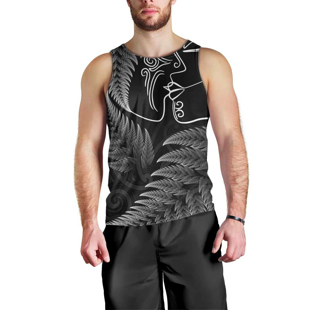 New Zealand Valentine's Day Men Tank Top Silver Fern and Line Art Love Couple LT03 - Polynesian Pride