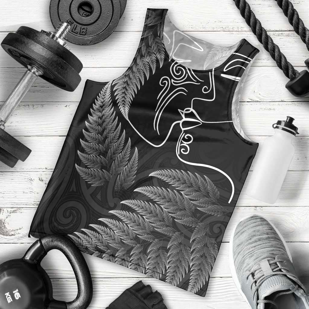New Zealand Valentine's Day Men Tank Top Silver Fern and Line Art Love Couple LT03 - Polynesian Pride