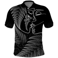 New Zealand Valentine's Day Polo Shirt Silver Fern and Line Art Love Couple LT03 Black - Polynesian Pride