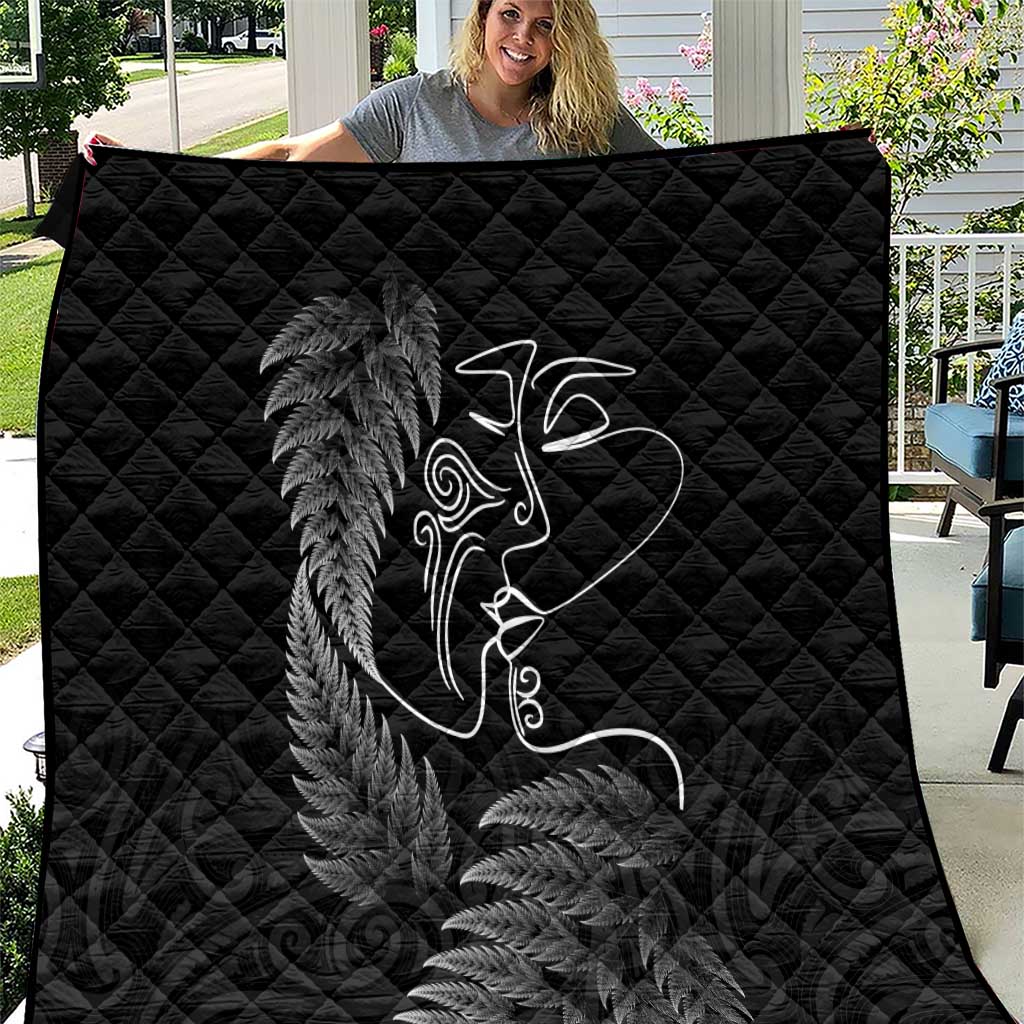 New Zealand Valentine's Day Quilt Silver Fern and Line Art Love Couple LT03 Black - Polynesian Pride