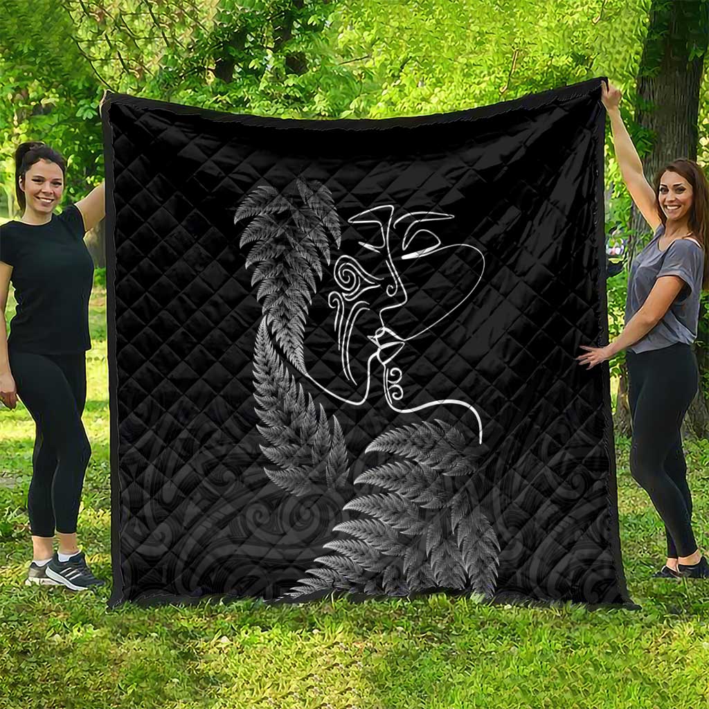 New Zealand Valentine's Day Quilt Silver Fern and Line Art Love Couple LT03 - Polynesian Pride