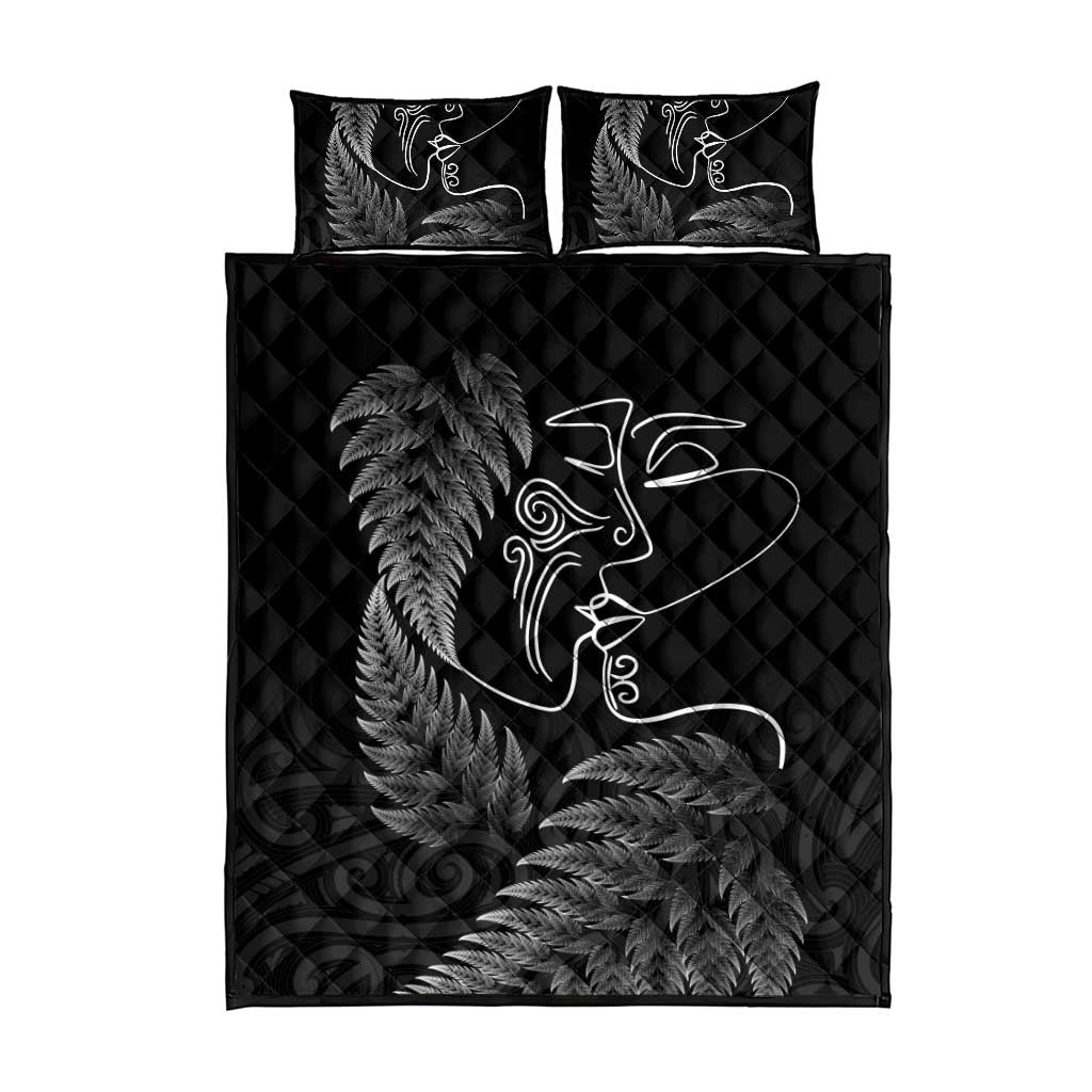 New Zealand Valentine's Day Quilt Bed Set Silver Fern and Line Art Love Couple LT03 - Polynesian Pride
