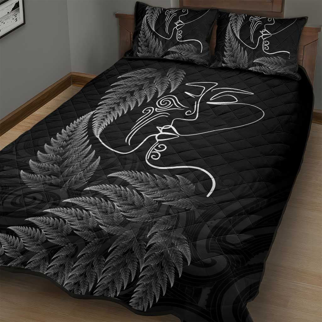 New Zealand Valentine's Day Quilt Bed Set Silver Fern and Line Art Love Couple LT03 - Polynesian Pride