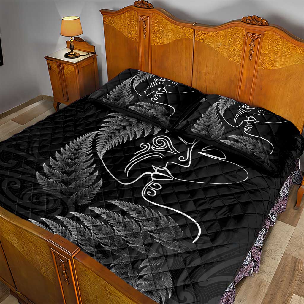 New Zealand Valentine's Day Quilt Bed Set Silver Fern and Line Art Love Couple LT03 - Polynesian Pride