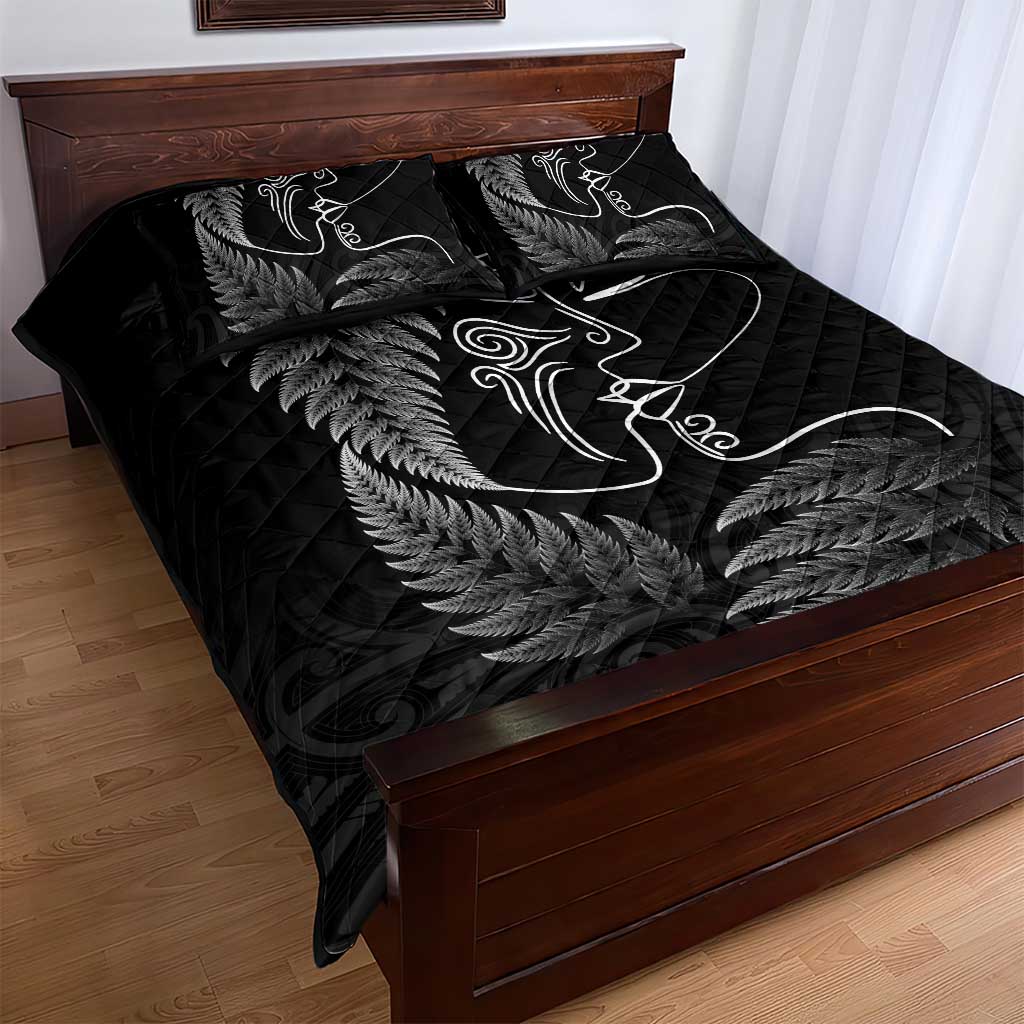 New Zealand Valentine's Day Quilt Bed Set Silver Fern and Line Art Love Couple LT03 - Polynesian Pride