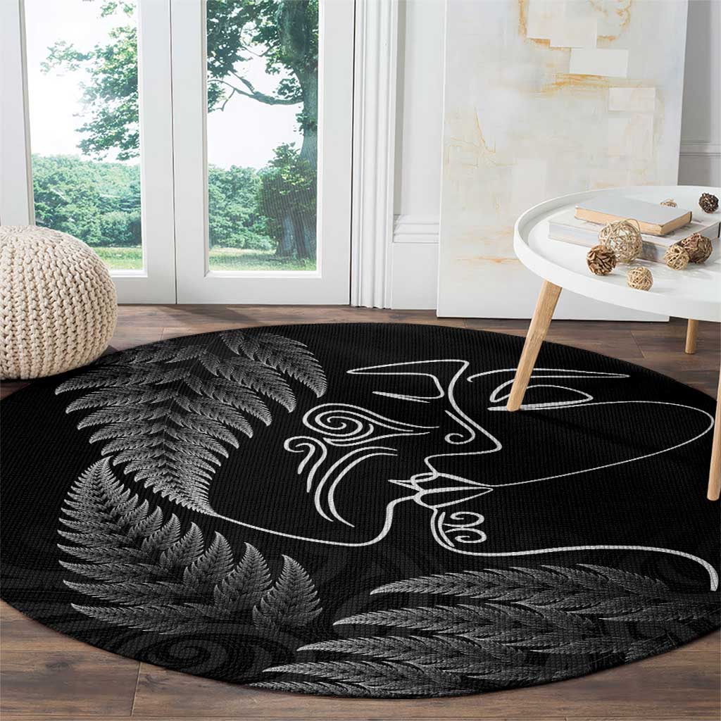 New Zealand Valentine's Day Round Carpet Silver Fern and Line Art Love Couple LT03 - Polynesian Pride