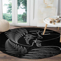 New Zealand Valentine's Day Round Carpet Silver Fern and Line Art Love Couple LT03 - Polynesian Pride