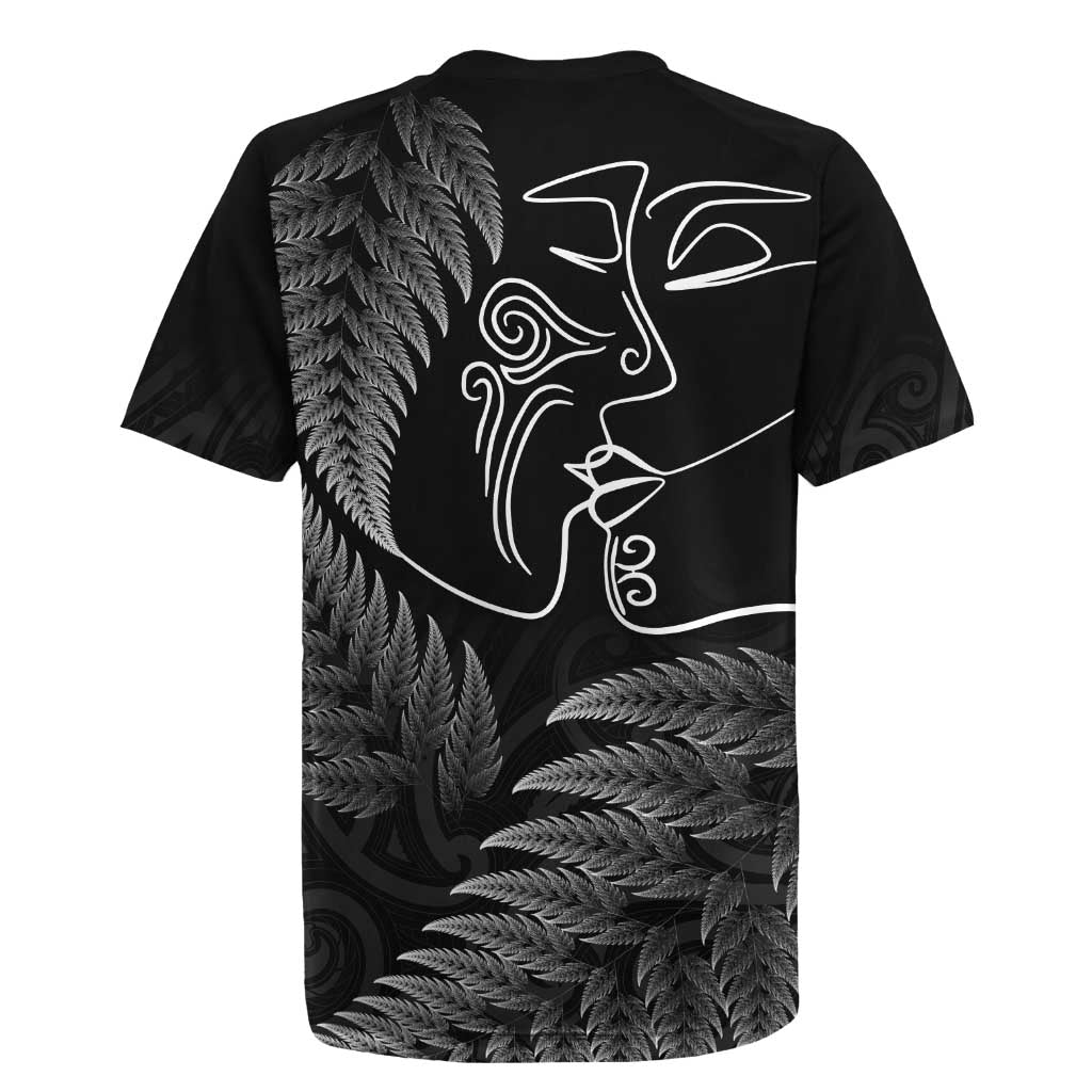 New Zealand Valentine's Day Rugby Jersey Silver Fern and Line Art Love Couple LT03 - Polynesian Pride