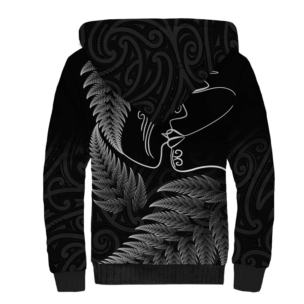 New Zealand Valentine's Day Sherpa Hoodie Silver Fern and Line Art Love Couple LT03 - Polynesian Pride