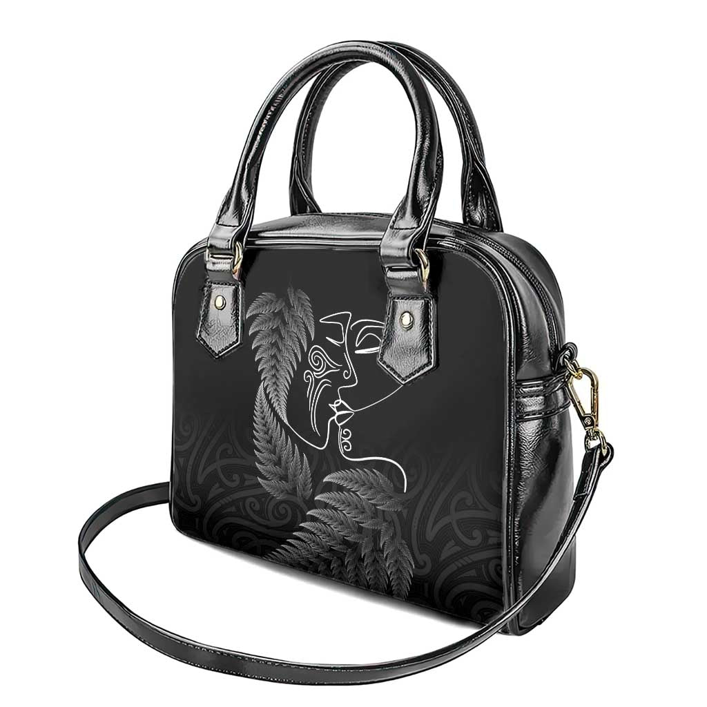 New Zealand Valentine's Day Shoulder Handbag Silver Fern and Line Art Love Couple LT03 - Polynesian Pride