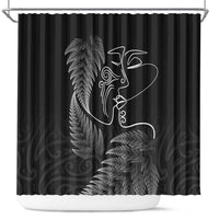 New Zealand Valentine's Day Shower Curtain Silver Fern and Line Art Love Couple LT03 Black - Polynesian Pride