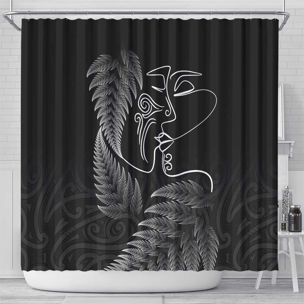 New Zealand Valentine's Day Shower Curtain Silver Fern and Line Art Love Couple LT03 - Polynesian Pride
