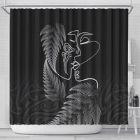 New Zealand Valentine's Day Shower Curtain Silver Fern and Line Art Love Couple LT03 - Polynesian Pride