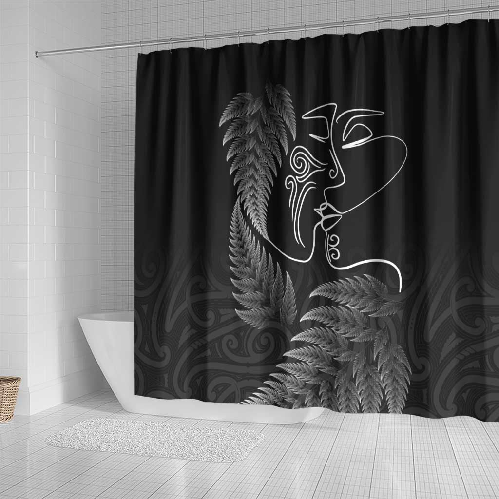 New Zealand Valentine's Day Shower Curtain Silver Fern and Line Art Love Couple LT03 - Polynesian Pride