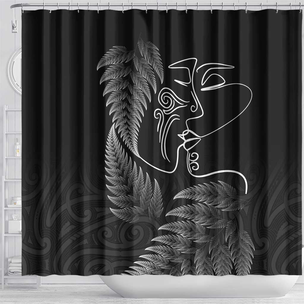 New Zealand Valentine's Day Shower Curtain Silver Fern and Line Art Love Couple LT03 - Polynesian Pride