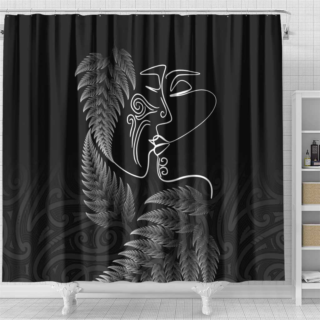New Zealand Valentine's Day Shower Curtain Silver Fern and Line Art Love Couple LT03 - Polynesian Pride