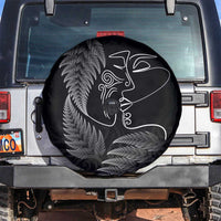 New Zealand Valentine's Day Spare Tire Cover Silver Fern and Line Art Love Couple LT03 Black - Polynesian Pride
