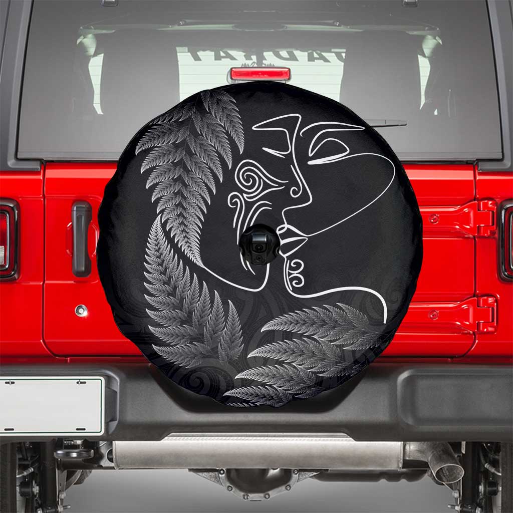 New Zealand Valentine's Day Spare Tire Cover Silver Fern and Line Art Love Couple LT03 - Polynesian Pride