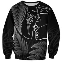 New Zealand Valentine's Day Sweatshirt Silver Fern and Line Art Love Couple LT03 Unisex Black - Polynesian Pride