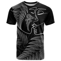 New Zealand Valentine's Day T Shirt Silver Fern and Line Art Love Couple LT03 Black - Polynesian Pride