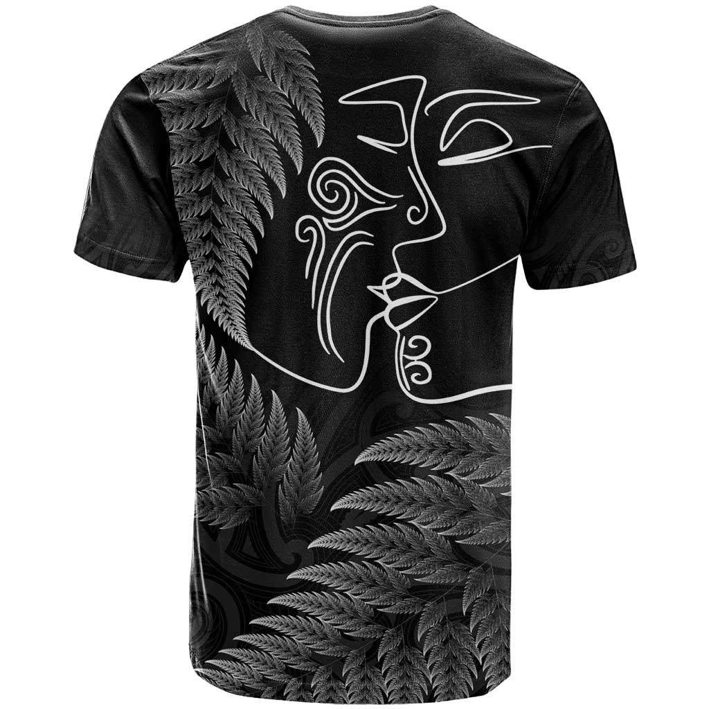 New Zealand Valentine's Day T Shirt Silver Fern and Line Art Love Couple LT03 - Polynesian Pride