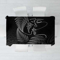 New Zealand Valentine's Day Tablecloth Silver Fern and Line Art Love Couple LT03 Black - Polynesian Pride