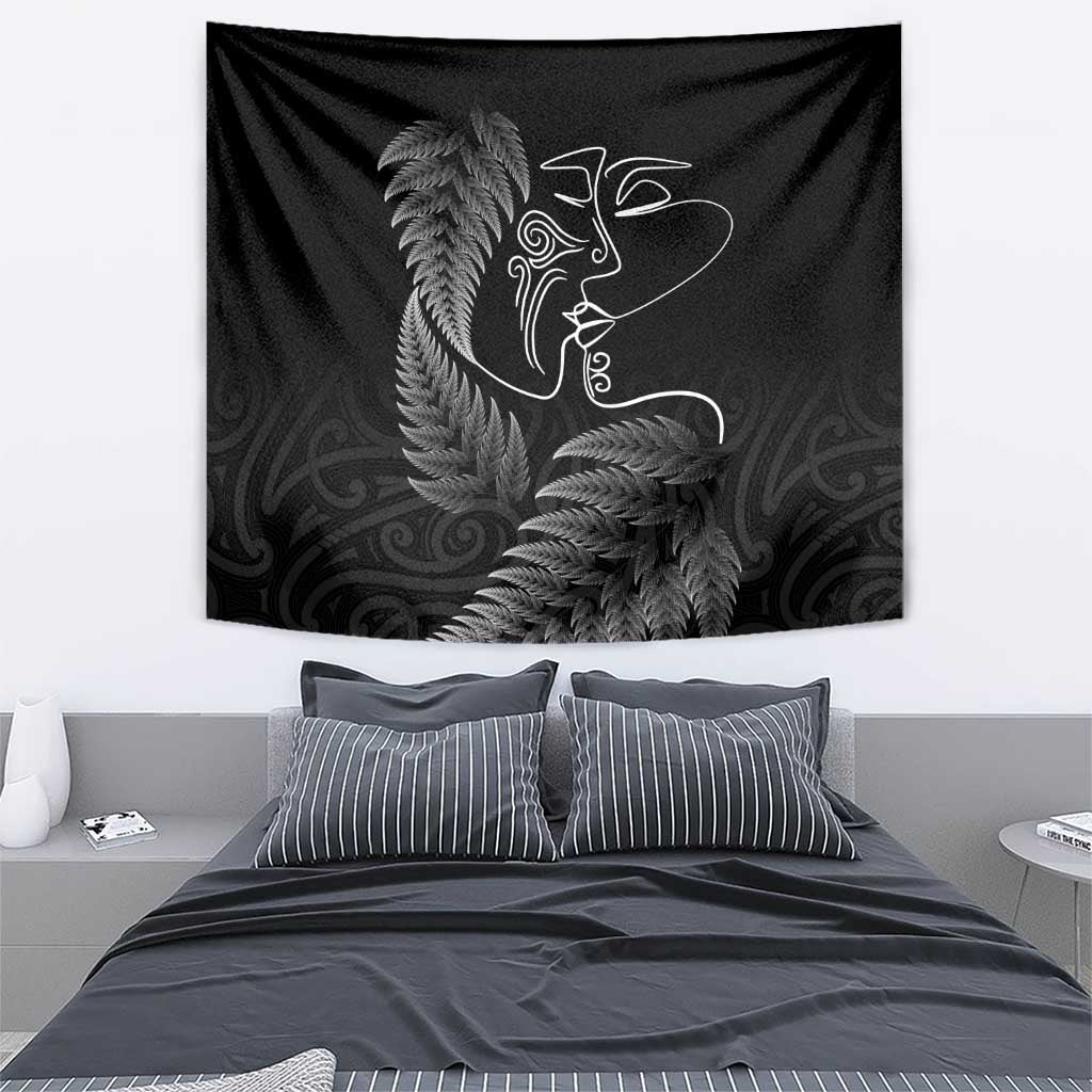 New Zealand Valentine's Day Tapestry Silver Fern and Line Art Love Couple LT03 - Polynesian Pride