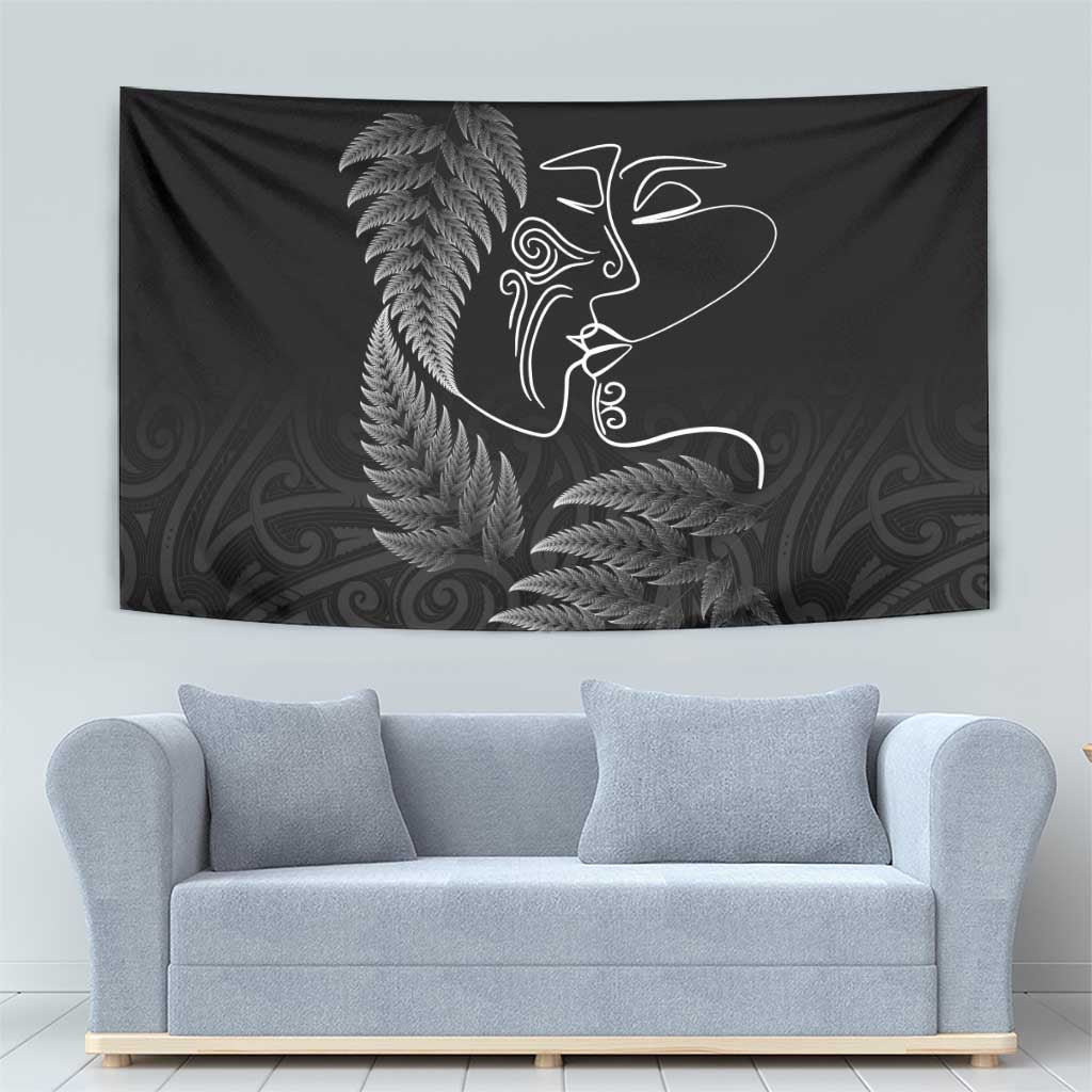 New Zealand Valentine's Day Tapestry Silver Fern and Line Art Love Couple LT03 - Polynesian Pride
