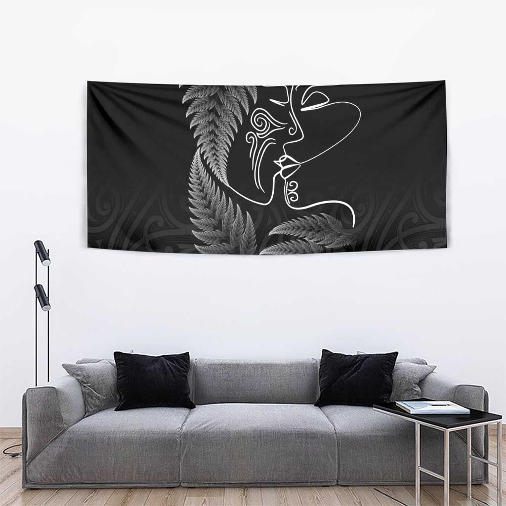 New Zealand Valentine's Day Tapestry Silver Fern and Line Art Love Couple LT03 - Polynesian Pride