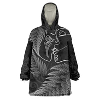 New Zealand Valentine's Day Wearable Blanket Hoodie Silver Fern and Line Art Love Couple LT03 One Size Black - Polynesian Pride