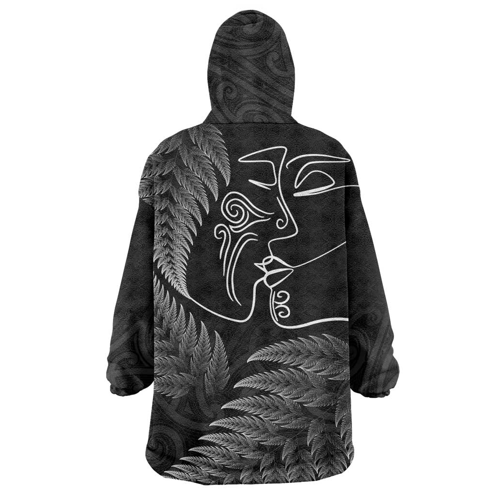 New Zealand Valentine's Day Wearable Blanket Hoodie Silver Fern and Line Art Love Couple LT03 - Polynesian Pride