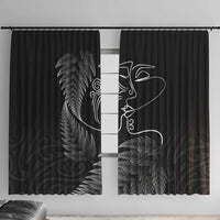 New Zealand Valentine's Day Window Curtain Silver Fern and Line Art Love Couple LT03 With Hooks Black - Polynesian Pride